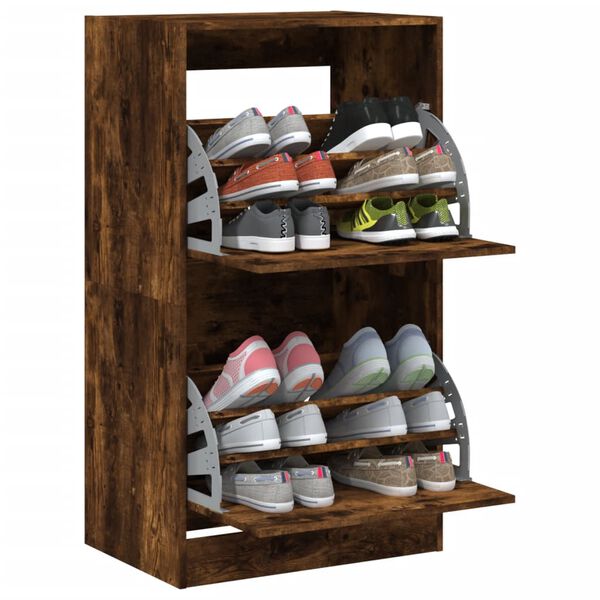 vidaXL Tall Shoe Cabinet Smoked Oak Engineered Wood Tall