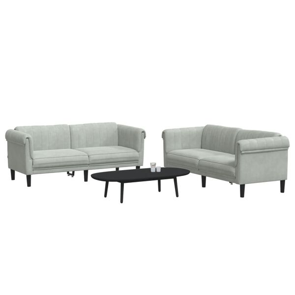 vidaXL Sofa Set Light Grey Velvet (100% polyester), plywood, solid wood