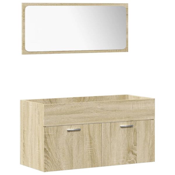 vidaXL Bathroom Furniture Set Sonoma oak Engineered wood, glass Large