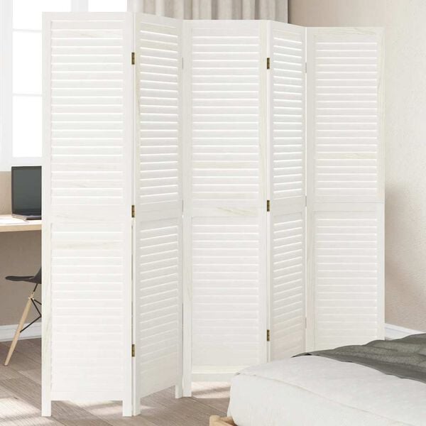 vidaXL Room Divider 5 Panels White Solid Wood Paulownia