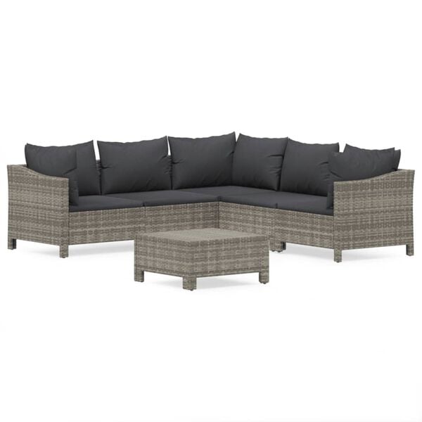 vidaXL Garden Lounge Set Grey PE rattan, powder-coated steel Large