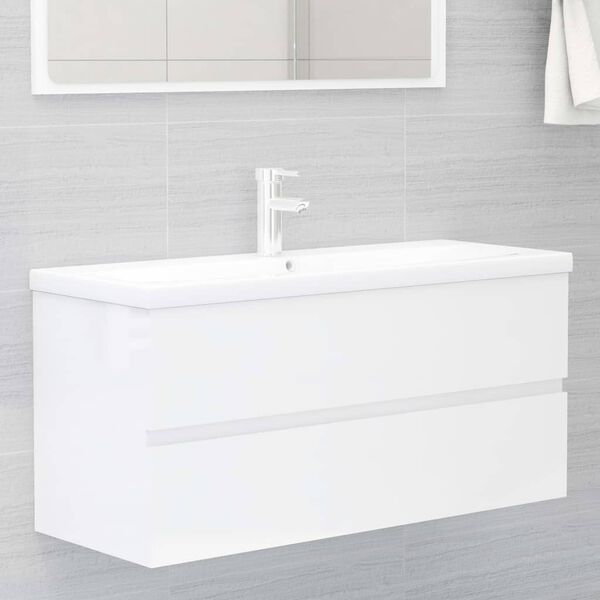 vidaXL Sink Cabinet High gloss white Engineered wood 39.4 x 15.2 x 17.7 in