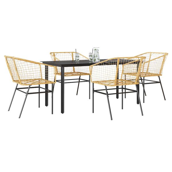 vidaXL 5 Piece Patio Dining Set Brown Poly Rattan Glass