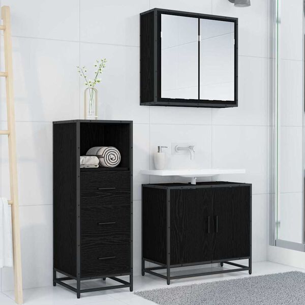 vidaXL Bathroom Furniture Set Black Oak 13.78 x 14.76 x 39.37 in