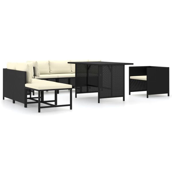 vidaXL Garden Lounge Set Black PE Rattan, Powder-Coated Steel, Polyester