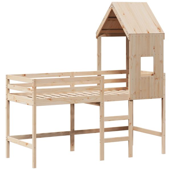 vidaXL Loft Bed Natural Wood Solid Pine Wood Twin Loft Bed Rectangular