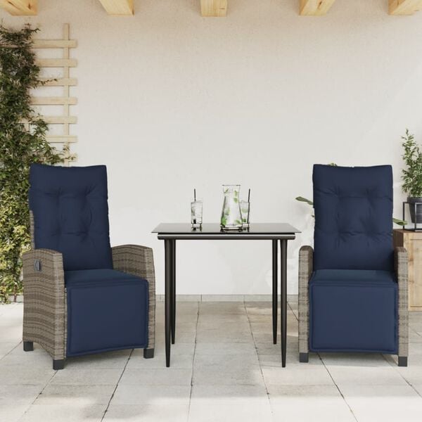 vidaXL Garden Dining Set Grey, Navy Blue, Black