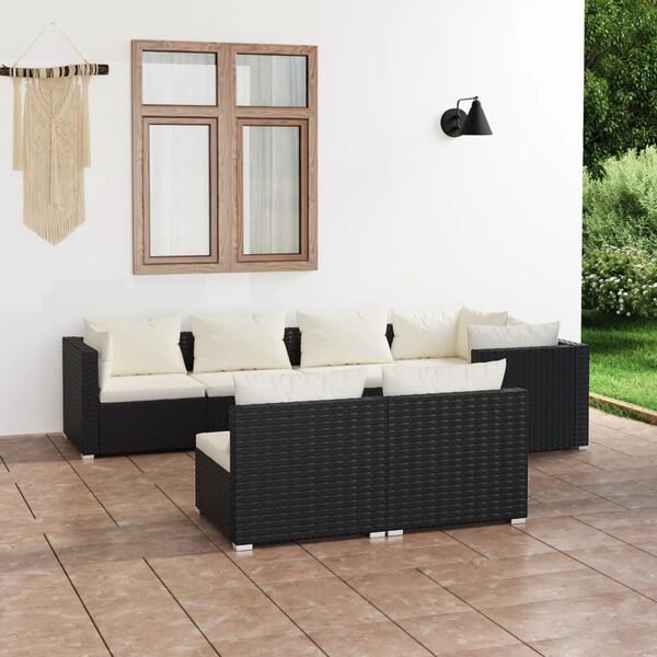 vidaXL Patio Lounge Set Black, Cream PE rattan, Powder-coated steel, Plastic