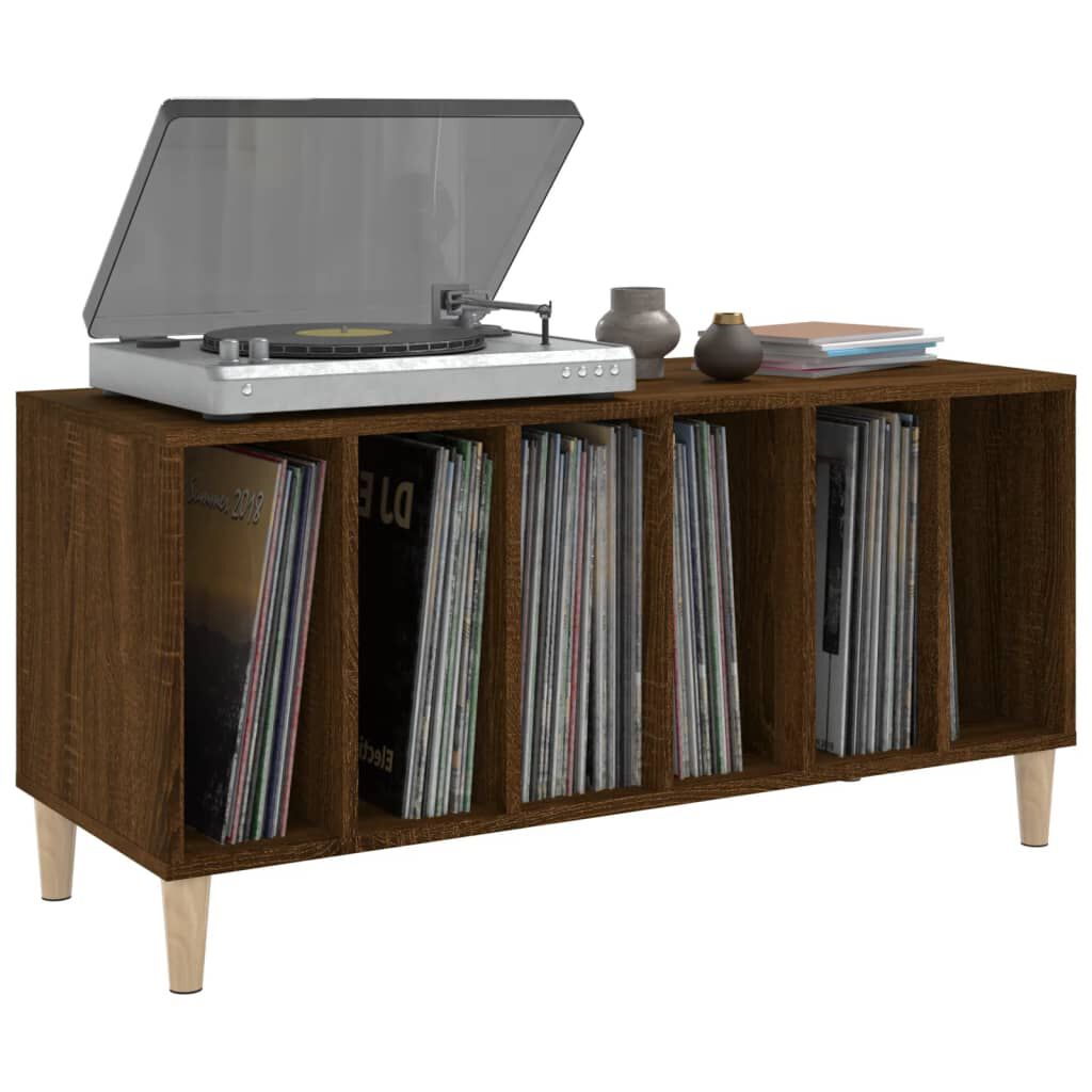 vidaXL Record Cabinet Brown Oak Engineered Wood, Solid Eucalyptus