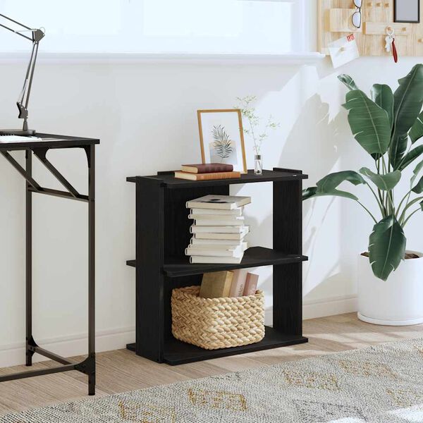 vidaXL Bookcase Black Engineered Wood 3-Tier Bookcase Rectangular
