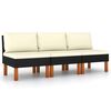 vidaXL Middle Sofa Black PE rattan Medium Removable Covers