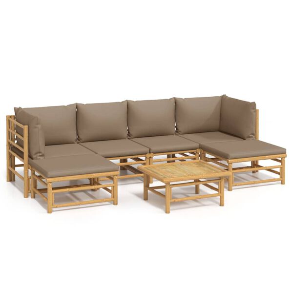 vidaXL Garden Lounge Set Taupe, Natural Bamboo Bamboo, 100% Polyester