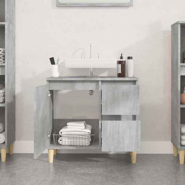 vidaXL Bathroom Cabinet Concrete Grey Engineered Wood, Solid Eucalyptus Wood