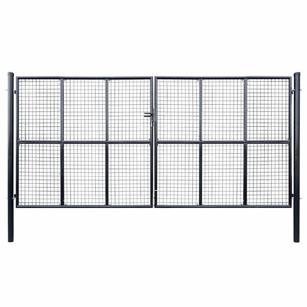 vidaXL Mesh Garden Gate Galvanised Steel 157.5x68.9" Grey