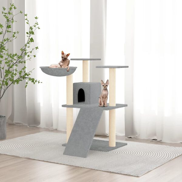 vidaXL Cat Tree Light gray Engineered wood, plush, sisal Nice Design