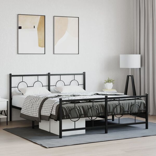 vidaXL Bed Frame Black Steel Queen Bed Frame Rectangular Industrial