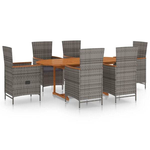 vidaXL Dining Set Grey PE rattan Large Adjustable Armrests Dining Set