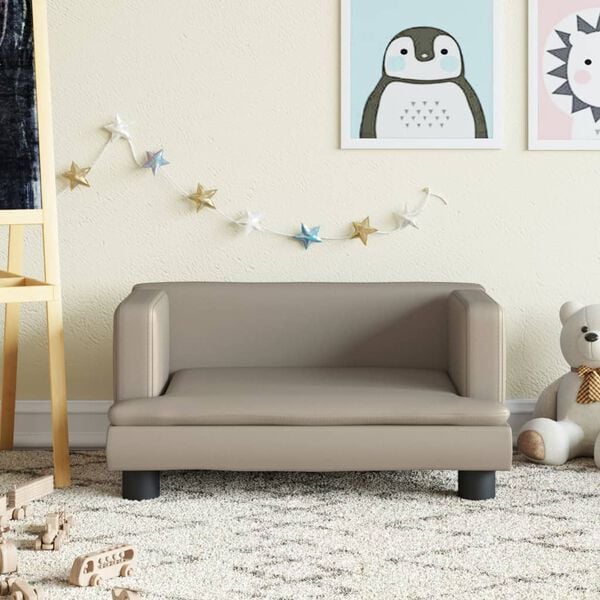 vidaXL Kids Sofa Cappuccino Faux Leather, Solid Pine Wood, Foam Mini