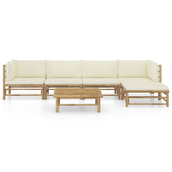 vidaXL Garden Lounge Set Cream White Bamboo, 100% Polyester Medium