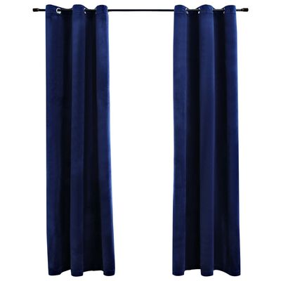 vidaXL Blackout Curtains with Rings 2 pcs Navy Blue 37"x95" Velvet