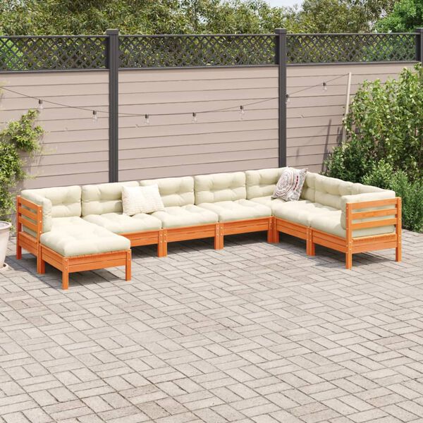 vidaXL Garden Sofa Set Wax brown Solid pine wood, Oxford fabric, PP cotton