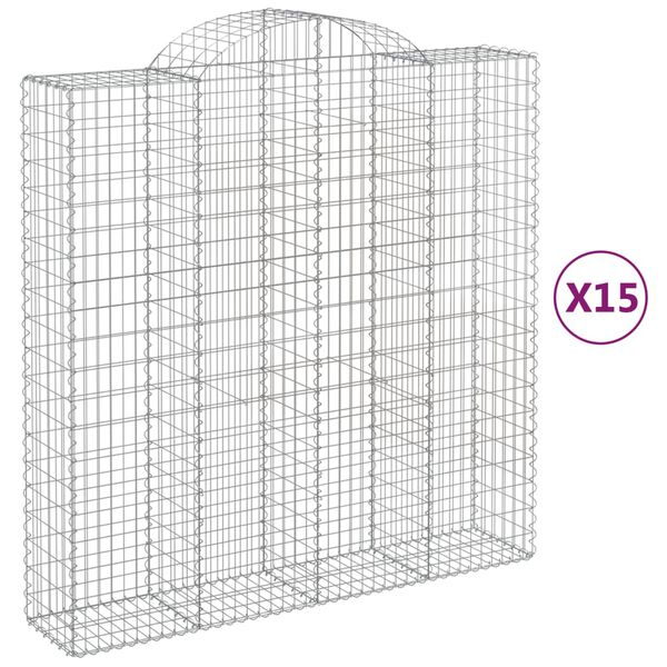 vidaXL Arched Gabion Baskets 15 pcs 78.7x19.7x200/220" Galvanised Iron