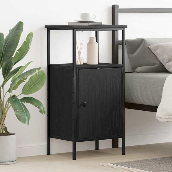 vidaXL Bedside Cabinet Black Oak 16.14 x 12.20 x 31.50 in