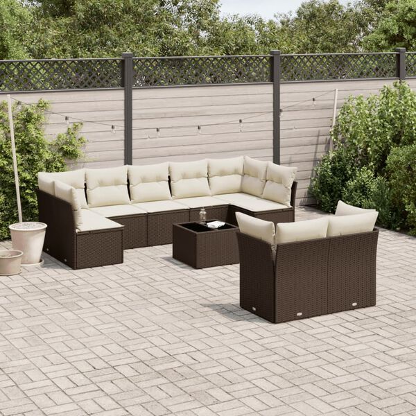 vidaXL Garden Sofa Set Brown PE Rattan Large Removable Covers