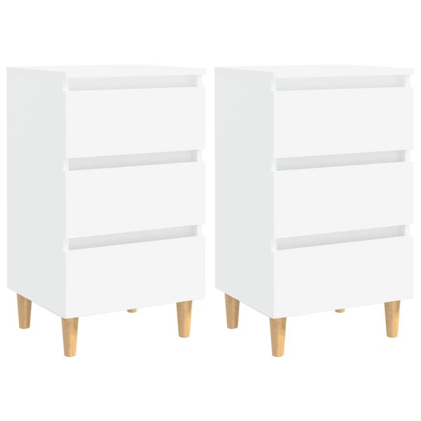 vidaXL Bed Cabinet Set of 2 White Engineered wood, Solid eucalyptus wood