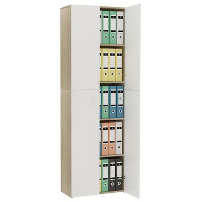 vidaXL Office Cabinet White and Sonoma Oak 23.6"x12.6"x74.8" Chipboard