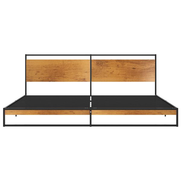 vidaXL Bed Frame Black Powder-coated metal, melamine coated MDF 79 x 79 in