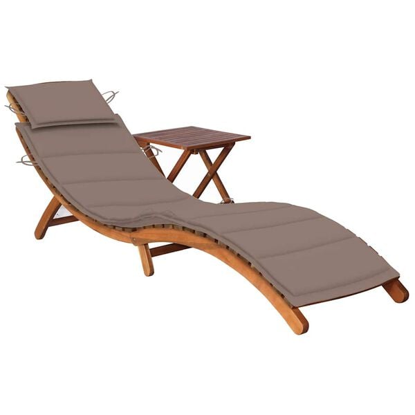 vidaXL Sunlounger With Table Taupe Solid acacia wood and polyester
