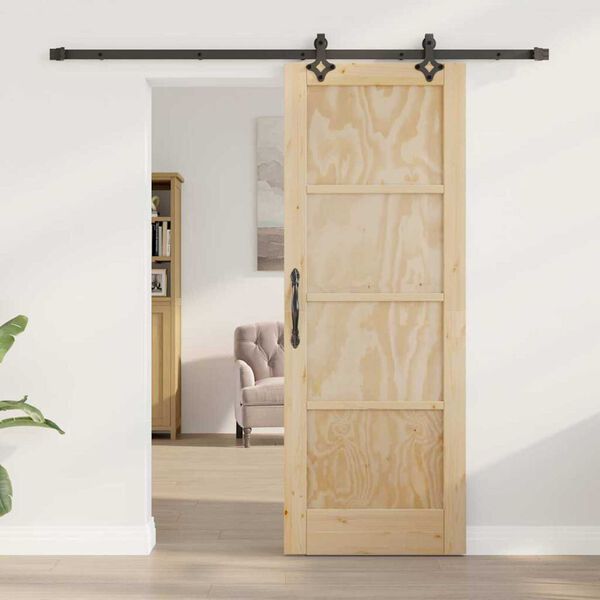 vidaXL Sliding Door Natural and Black 28.94 x 78.15 in Solid Pine Wood