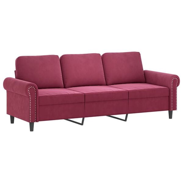 vidaXL 3-Seater Sofa with Footstool Wine Red 70.9" Velvet