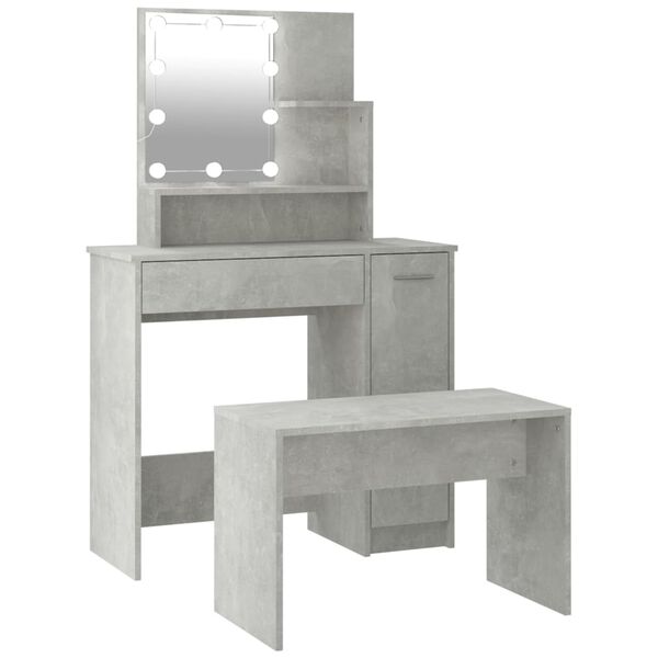 vidaXL Dressing Table Set With LED Concrete grey Engineered wood Medium