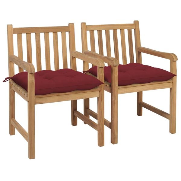 vidaXL Patio Chair Set of 2 Natural Teak and Wine Red