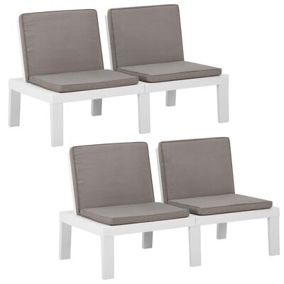 vidaXL Patio Lounge Benches with Cushions 2 pcs Plastic White