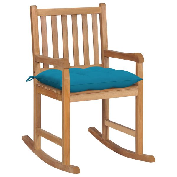 vidaXL Rocking Chair Teak Wood with Light Blue Cushion
