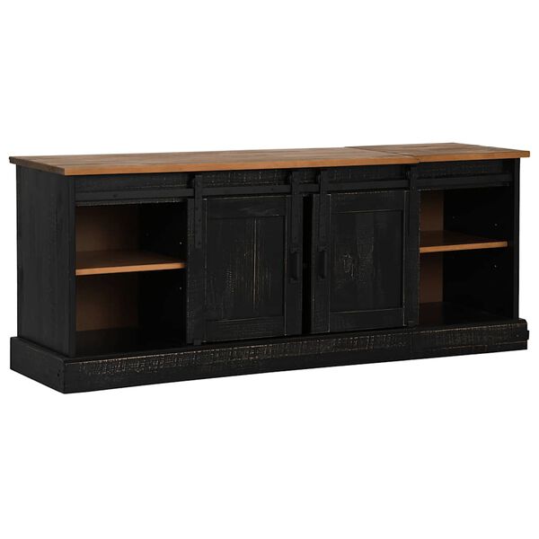 vidaXL TV Cabinet Black Solid Pine Wood and Metal Large