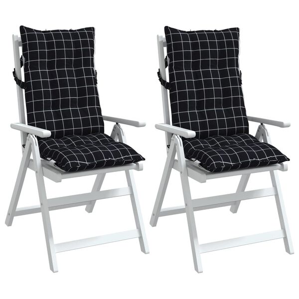 vidaXL Highback Chair Cushion Set of 2 Black Check Pattern