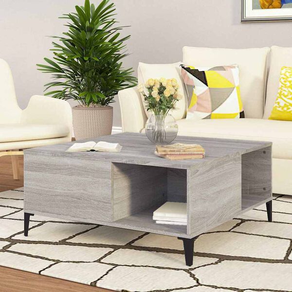 vidaXL Coffee Table Grey Sonoma Engineered Wood, Metal 31.5 in