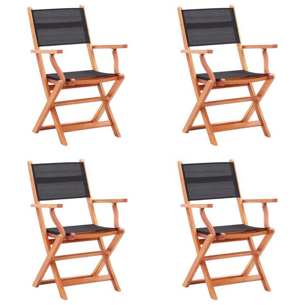 vidaXL Garden Chair Set of 4 Black, Natural Wood