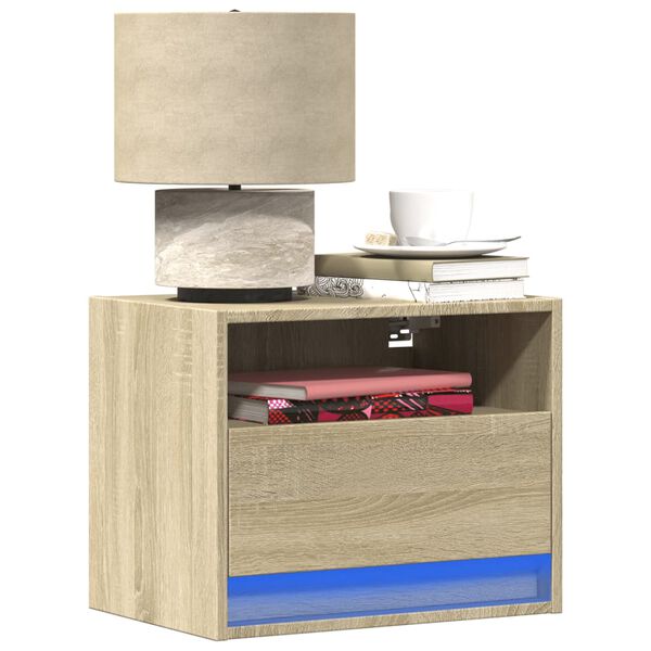 vidaXL Wall-mounted Bedside Cabinet Sonoma oak Engineered wood Compact