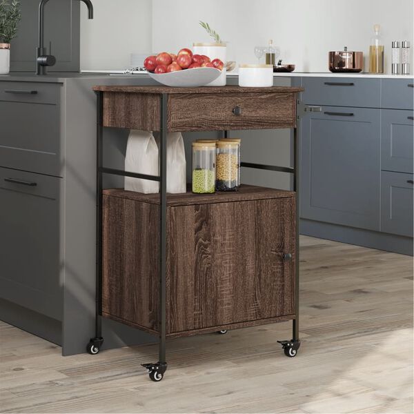 vidaXL Kitchen Trolley Brown Oak 22"x16.9"x35.2" Engineered Wood