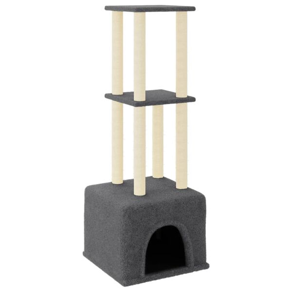 vidaXL Cat Tree Dark grey Engineered wood, Plush, Sisal Large Modern