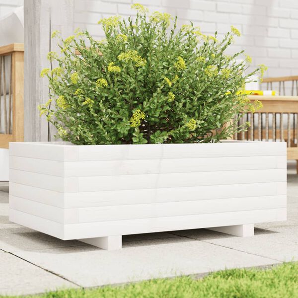 vidaXL Garden Planter White Solid pinewood Decorative Inlays