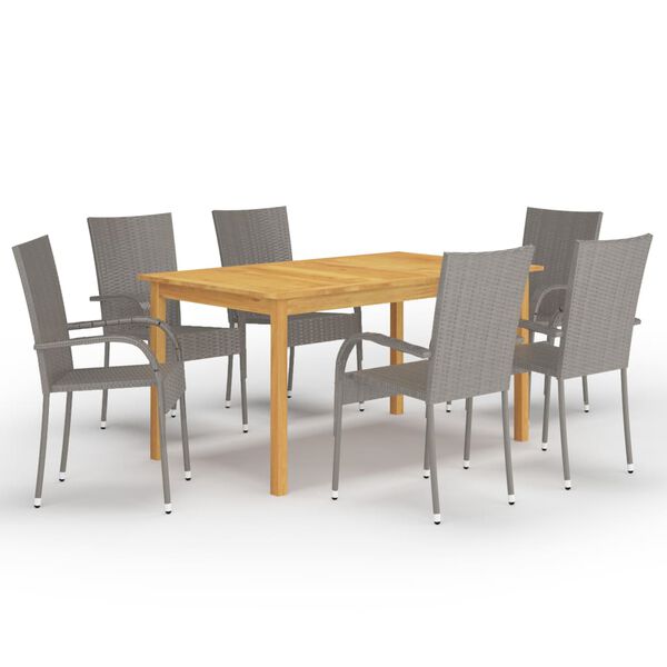 vidaXL Dining Set Grey Solid acacia wood, Powder-coated steel, PE rattan