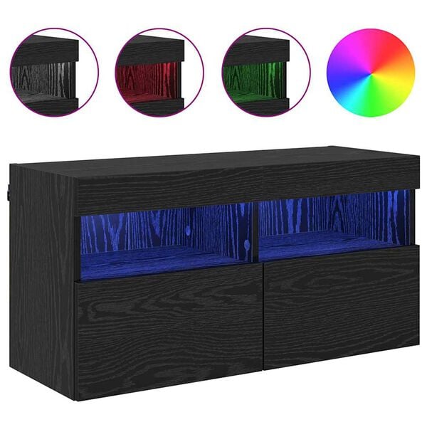 vidaXL TV Wall Cabinet Wall-mounted Black Oak 31.50 x 11.81 x 15.75 in