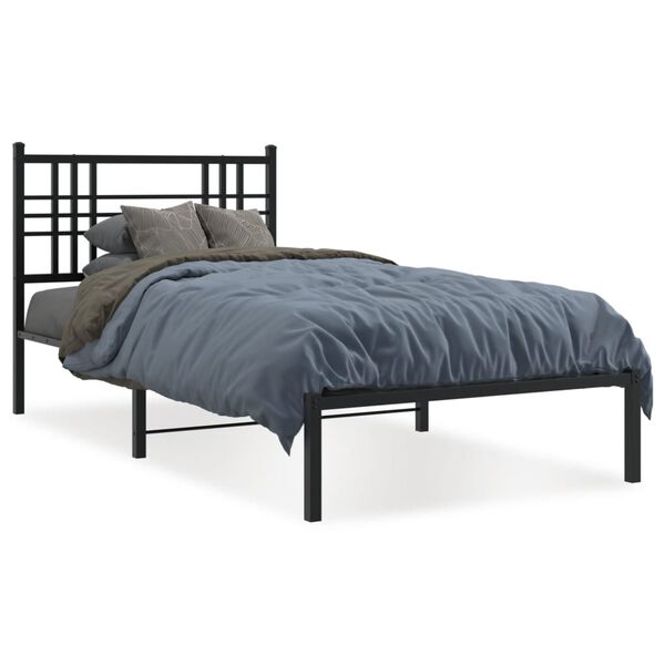 vidaXL Bed Frame Black Powder-Coated Steel Single Bed Frame