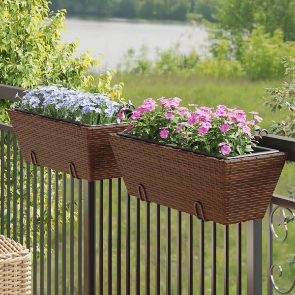 vidaXL Planter Brown Poly Rattan Medium Tough Planter Trapezoidal